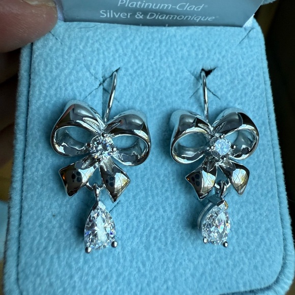 Epiphany Silver Bow Earrings with simulated Diamond Accents - Picture 4 of 5